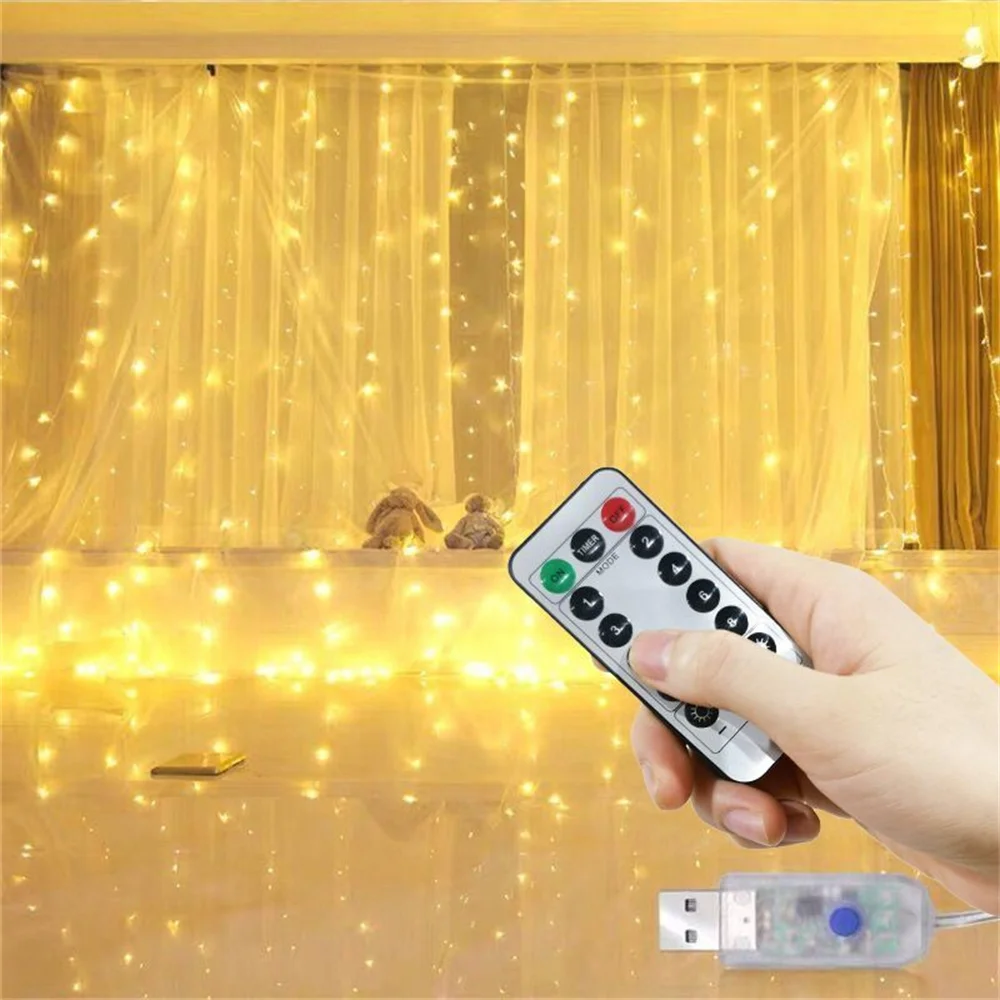 

3/6m Curtain 100/600LEDString Lights Garland USB Festoon Remote Control Fairy Garland Lights Christmas Decoration Bedroom Home