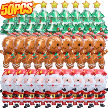 ลูกโป่งฟอยล์คริสมาสต์50/1ชิ้น, ขนาดเล็กซานตาคลอสขนมปังขิงต้นไม้คริสต์มาสลูกโป่งของเล่นเด็กวันหยุดของตกแต่งงานปาร์ตี้ปีใหม่