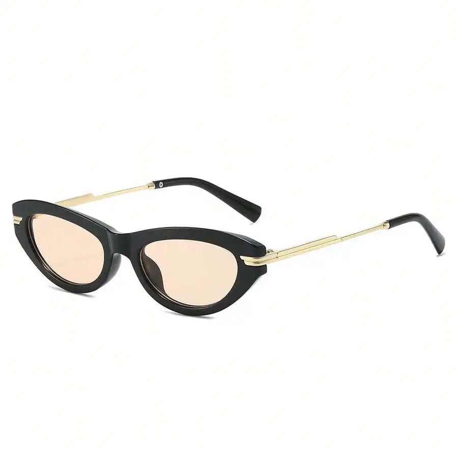 

Vintage Cat Eye Sunglasses Black Frame With Gold Tone Temples Unisex Fashion Eyewear