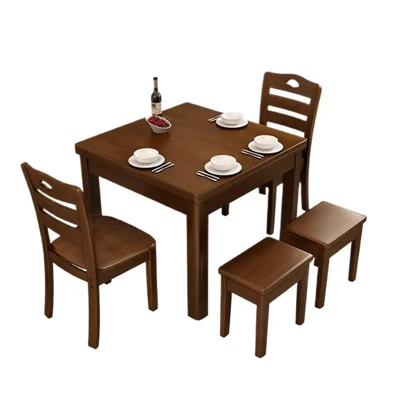 

All solid wood dining table and chair combination, modern simple Chinese small apartment dining table, square household thicke
