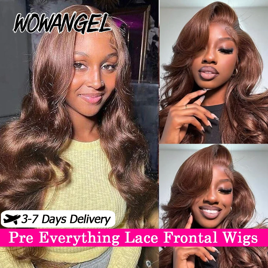 250% Pre Everything 13x6 HD Lace Frontal Wigs Chocolate Brown Body Wave Wigs Melt Skins Human Hair Wigs Pre Plucked For Woman