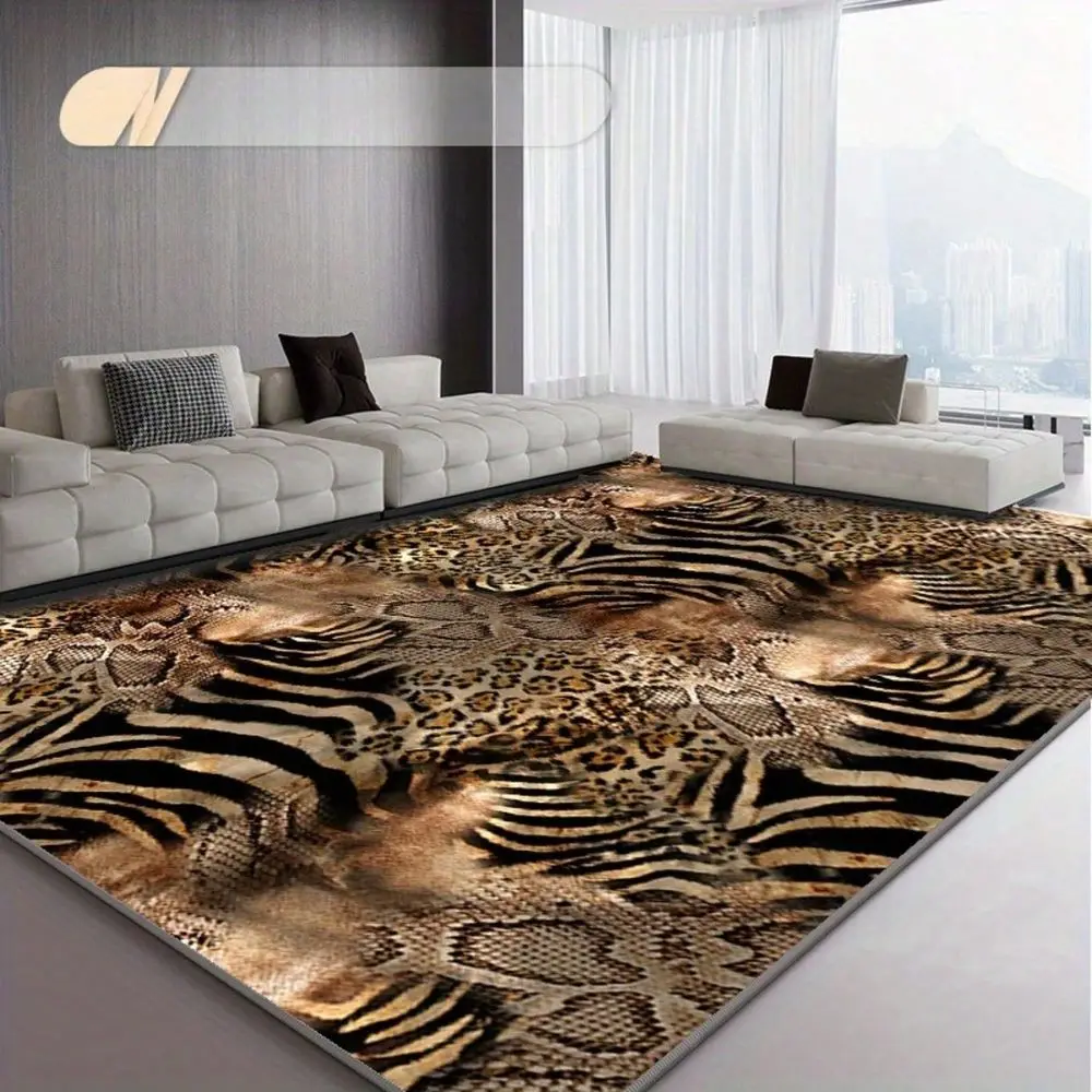 

3.1x2, 8.4x6 Christmas Decor Area Rug, Earth Tone, Faux Leopard Modern, NonSlip, Machine Washable, For Sofa, Coffee Table, Beds