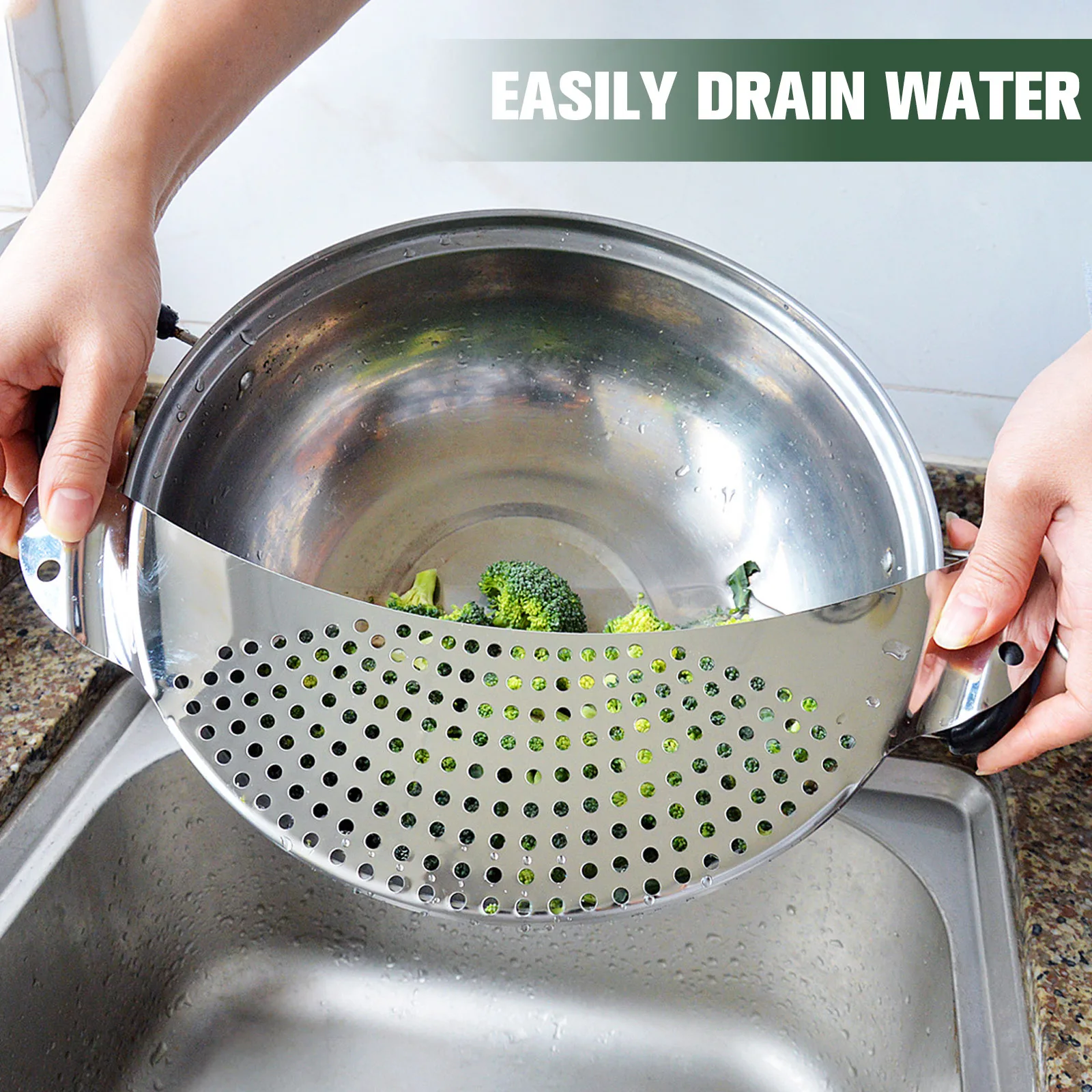 2 قطعة أوانٍ من الستانليس ستيل مجموعة مصفاة مقاومة للحرارة مصفاة المعكرونة متعددة الأغراض تجفيف الخضار لأواني المطبخ المقالي الأطباق