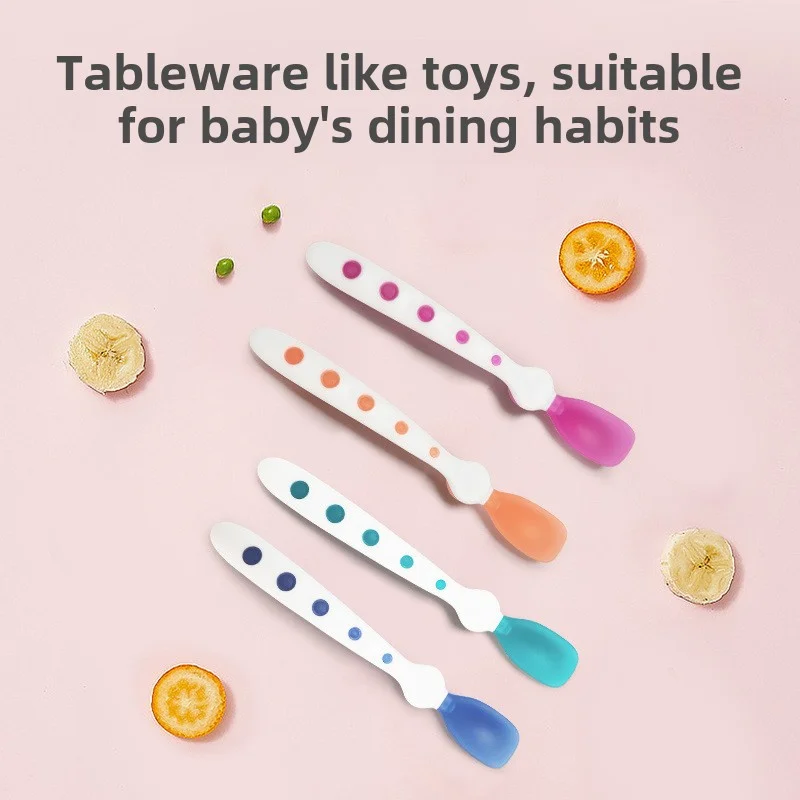 1Pc Baby Temperature-sensing Spoon With cute Wave point Soft Silicone Spoon Head Visible anti-scald design Supporting bracket