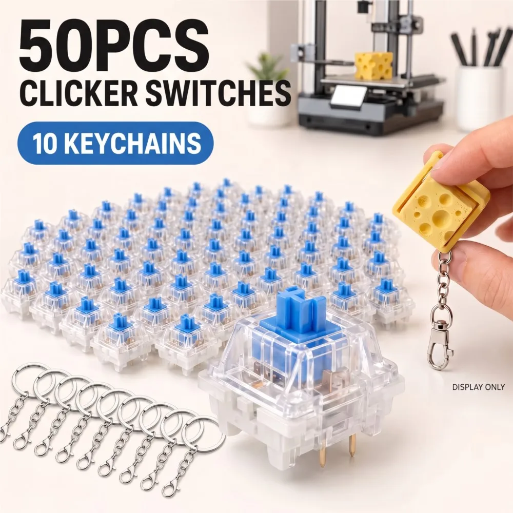 50PCS Keyboard Clickers for 3D Printed 3-Pin Mechanical Keyboard Switches Clicky Fidget Toys DIY Projects with 10 Keychains