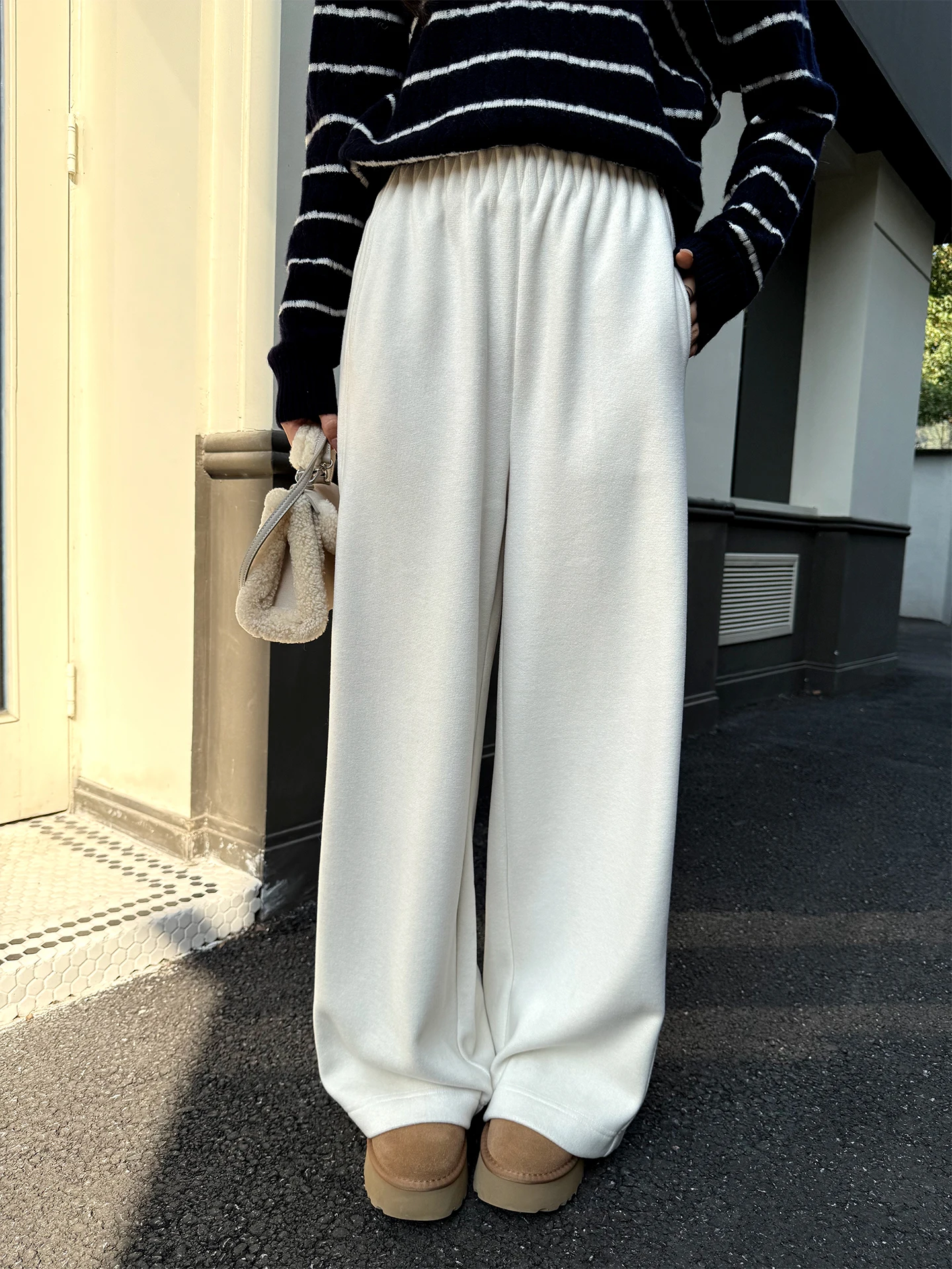 

Теплые женские брюки с флисовой подкладкой, высокой талией, эластичным поясом, прямые, повседневные, комфортные, утягивающие, широкие штанины