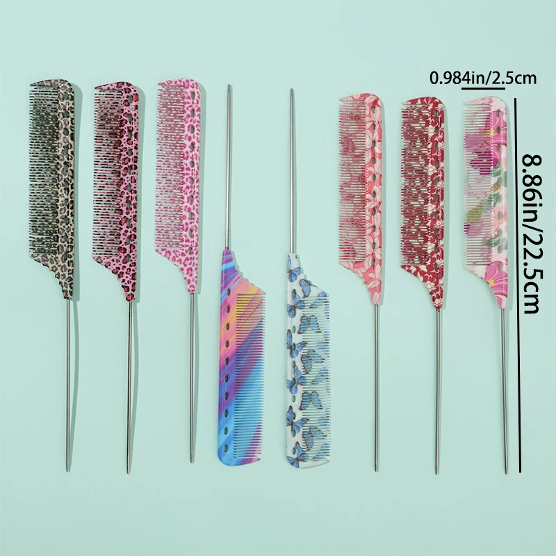 1 Stück/3 Stück/8 Stück 8 einzigartige bunte antistatische Rattenschwanzkämme – langlebig und stilvoll, Leoparden-/Neon-/Blumenmuster und mehr verfügbar – Detail 2