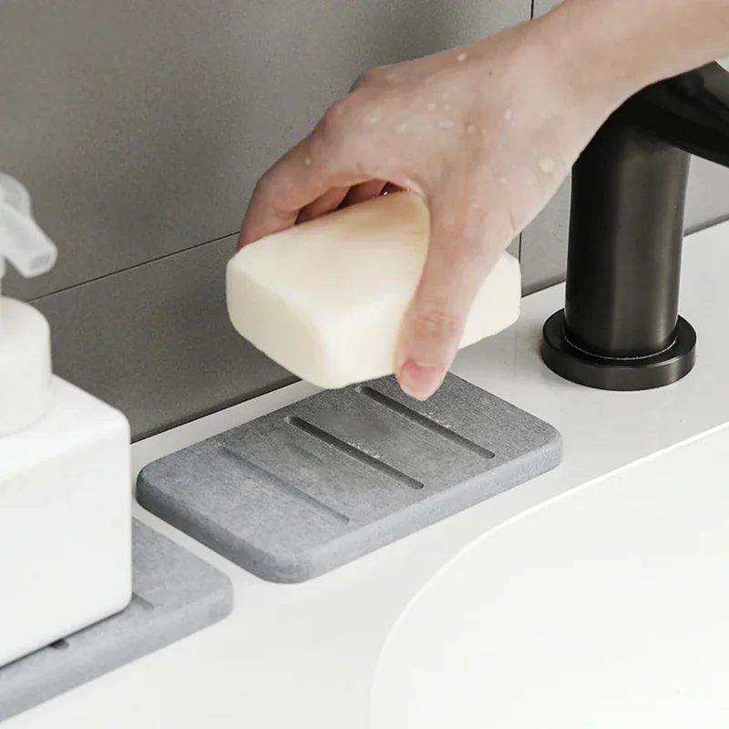 Diatomeen-Schlamm-Seifenablage, schnelltrocknende Matte, Badezimmer-Arbeitsplatten-Seifenablage, saugfähige Matte, rechteckiger Seifenhalter, Badezimmerzubehör – Detail 7