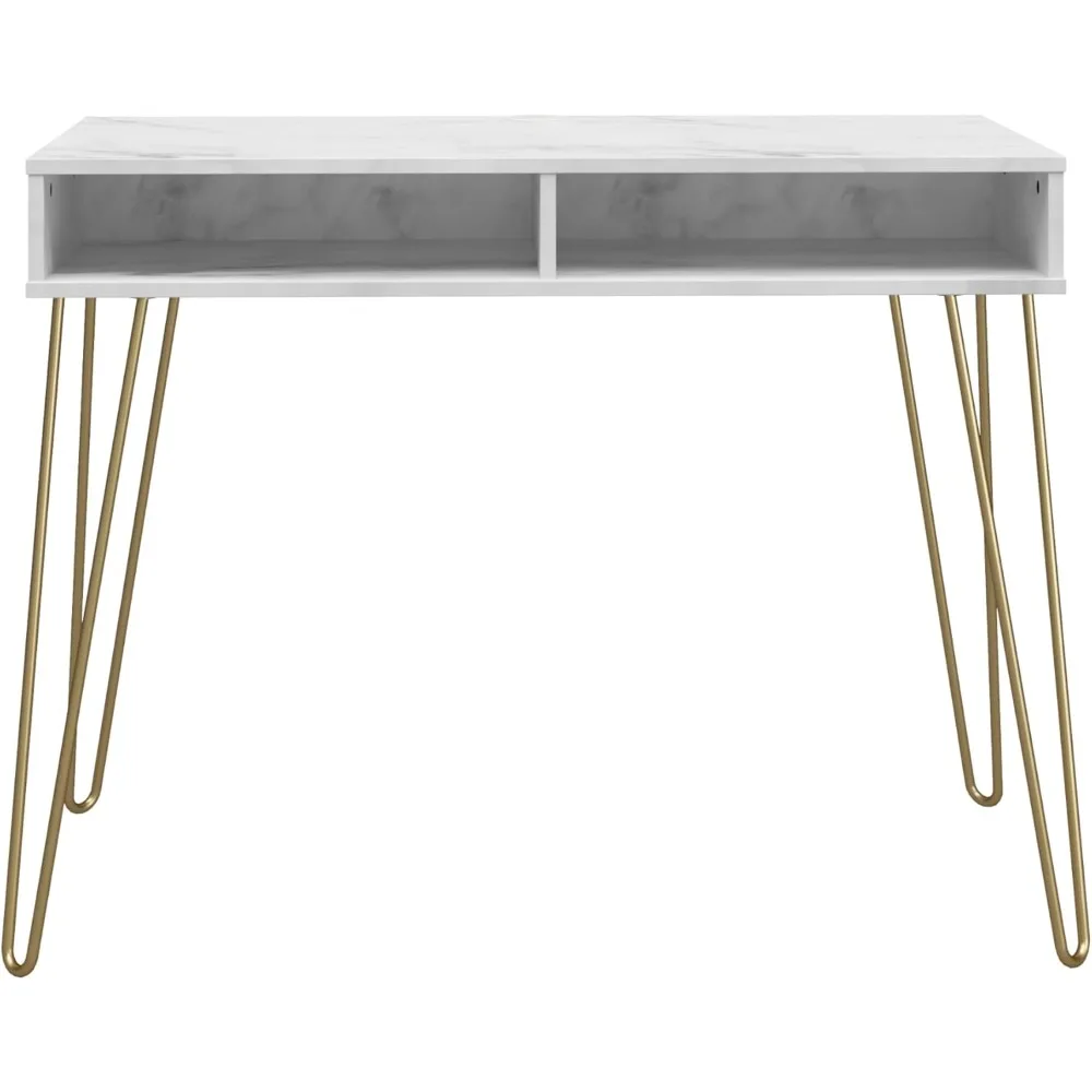 

Athena Computer Desk with Storage, White Faux Marble