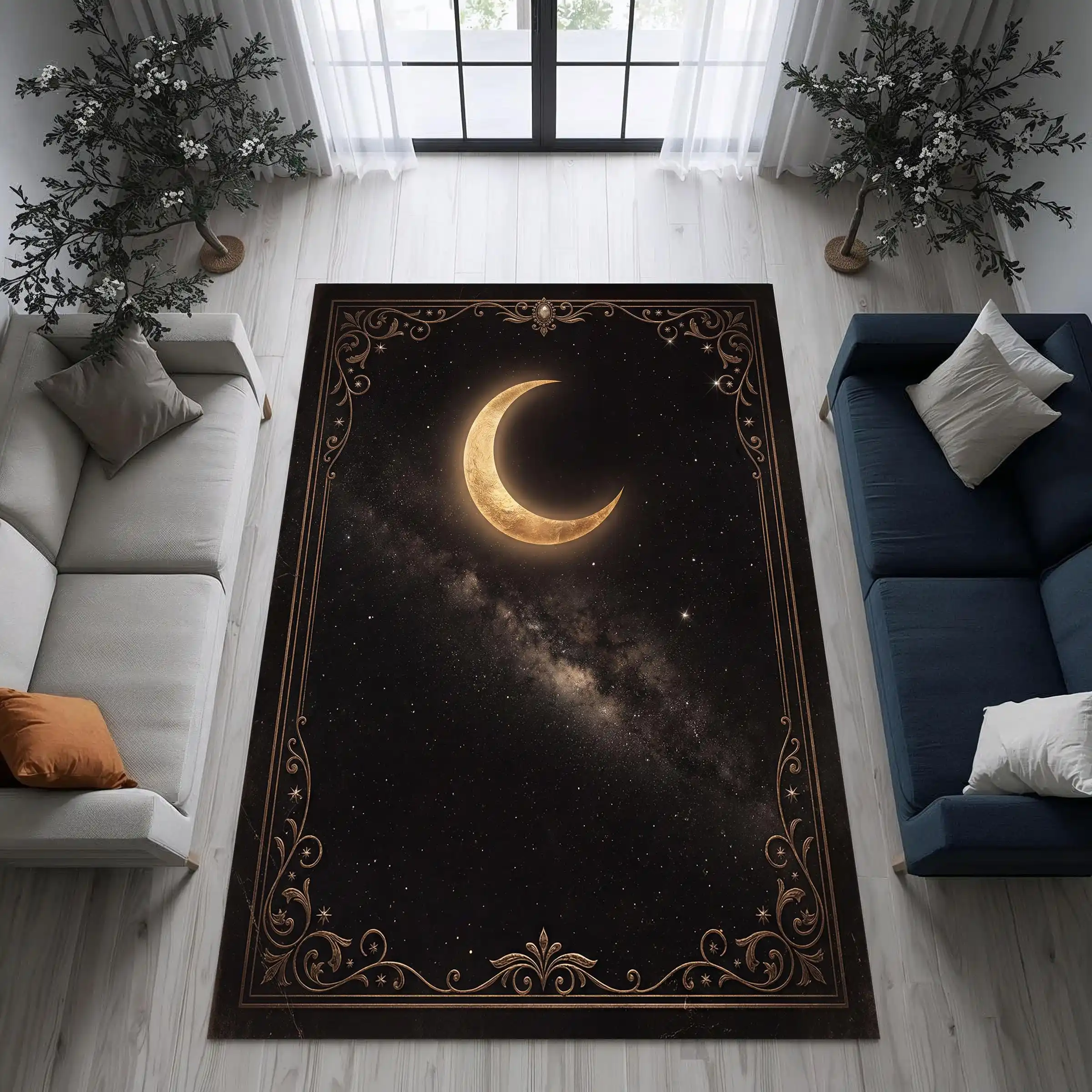 Golden Gothic Spider Web Floral Border carpet game room gaming console nook entry hallway Non Slip Rug Gift