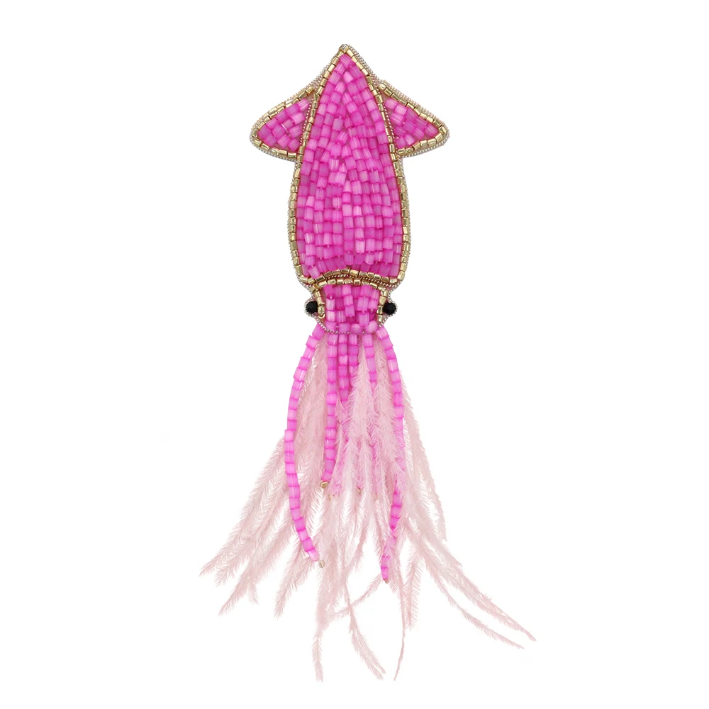 Beaded Applique Squid Sea Animal Patches Beaded Fur Snail, Jellyfish, Cuttlefish Patches Badges DIY Sewing Clothing 2pieces