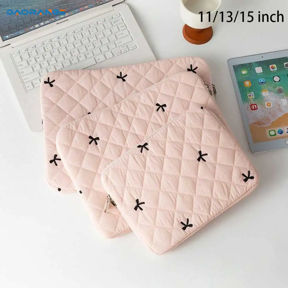 

11/13/15 Inch Fluffy Laptop Bag Shockproof Quilted Tablet Sleeve Case Bow Printing Computer Cover Bag for iPad Tablet Protection