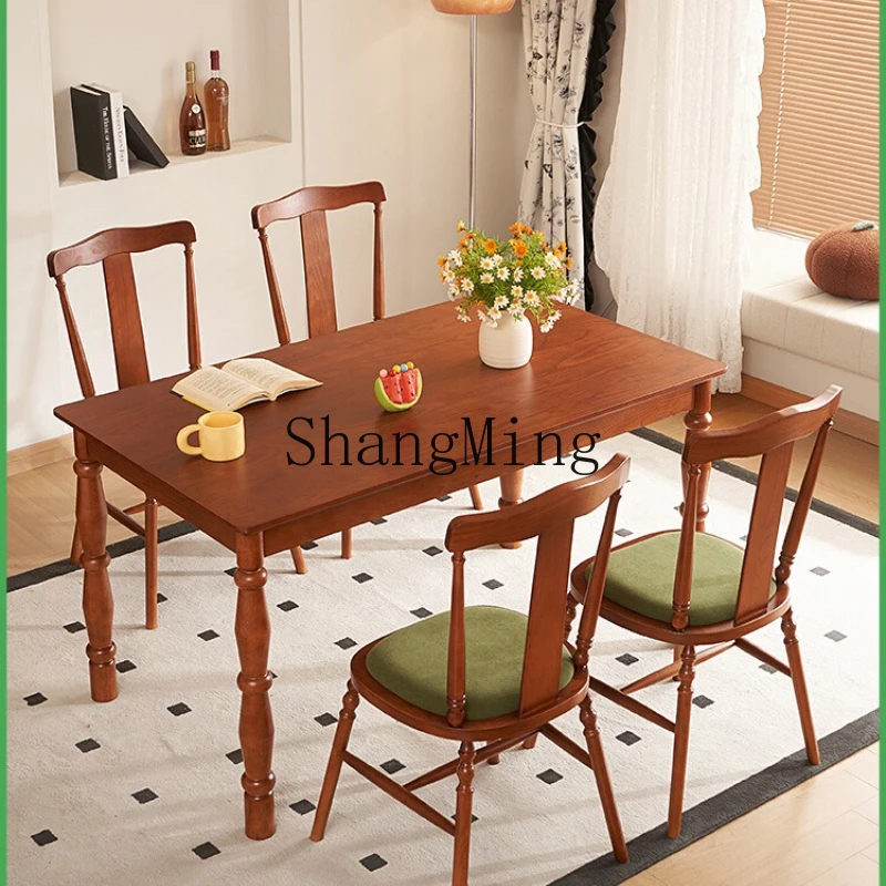 

DHY solid wood dining table medium antique small apartment household rectangular retro dining table and chair