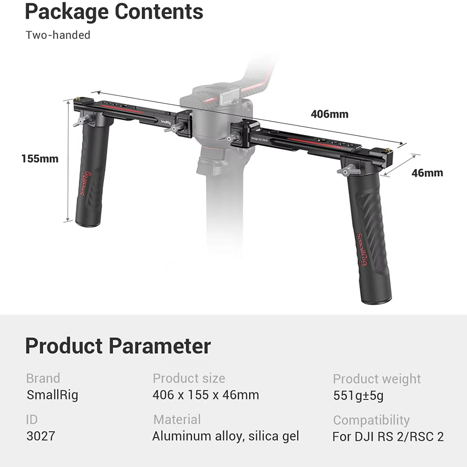 SmallRig Adjustable Dual Handgrip for DJI RS 2 /RSC 2 / RS 3 / RS 3 Pro /RS 4/ RS 4 Pro Gimbal Handheld Stabilizer Monitor Mount