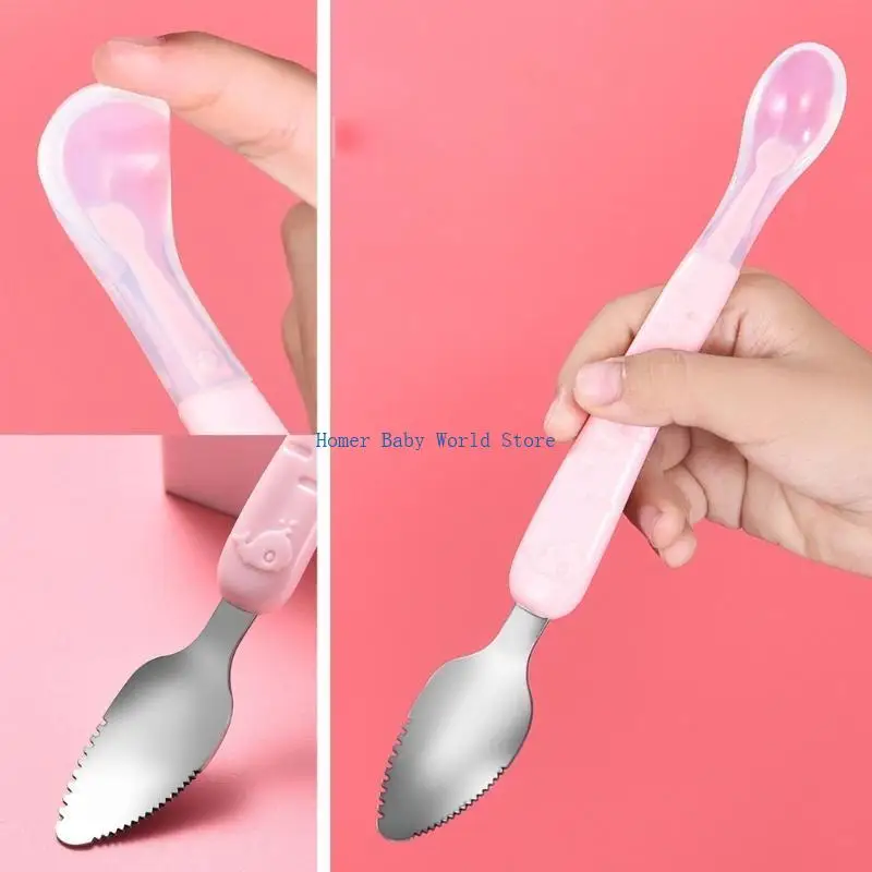 ملعقة أطفال B2QD، ملعقة طعام مزدوجة الرأس، أداة مكشطة هريس الفاكهة، أدوات مائدة للأطفال #5