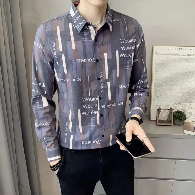 

Мужская рубашка в уличном стиле, приталенная, с длинным рукавом, весна-осень, в корейском стиле, повседневная, универсальная, с дерзким и стильным дизайном