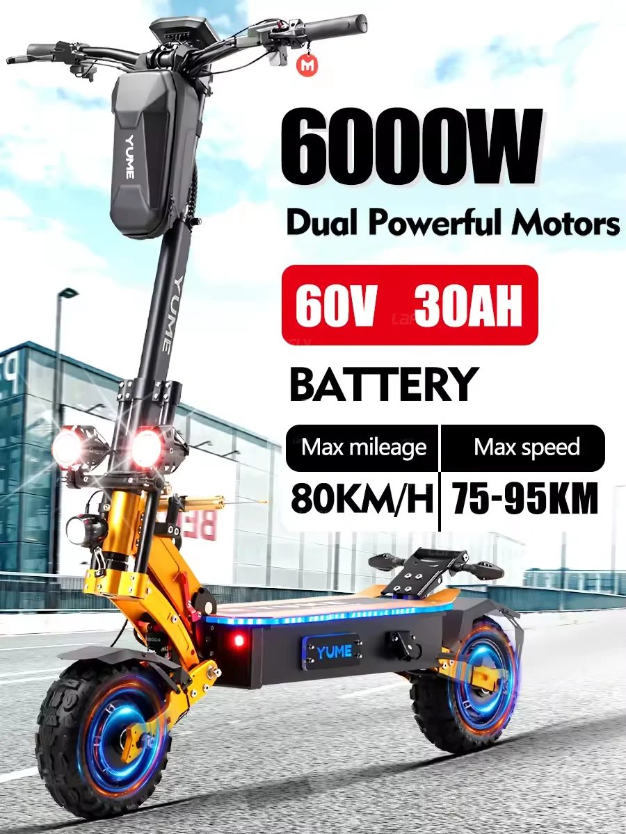 En STOCK YUME X11 6000W Motor Dual 60V 30AH Scooter Eléctrico Velocidad máxima 85-95 km/h Neumáticos de 11 pulgadas Pantalla Lcd Rango 100km Plegable