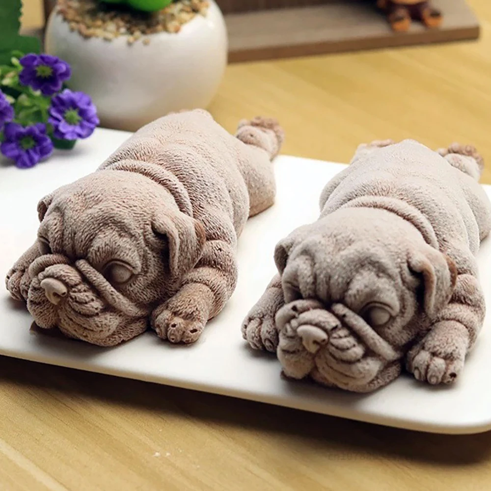 3D Dog Pet Silicone Mold DIY Fondant Chocolate Candy Decoration Mold Baby Birthday Cake Decorating Baking Accessories Tools