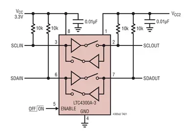 LTC4300A-3CDD LTC4300A-3IDD LTC4300 - Level Shifting Hot Swappable 2-Wire Bus Buffer with Enable