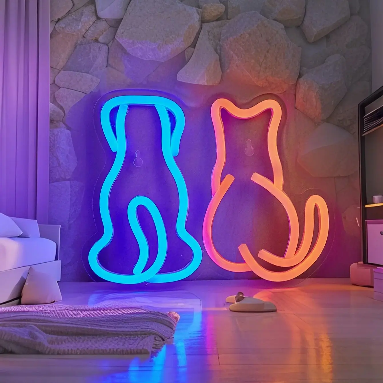 

Chi-buy светодиодный неоновый светильник с двумя маленькими собачками, неоновые вывески с питанием от USB, ночник, 3D настенное искусство, декор для спальни, гостиной, лампы, знаки