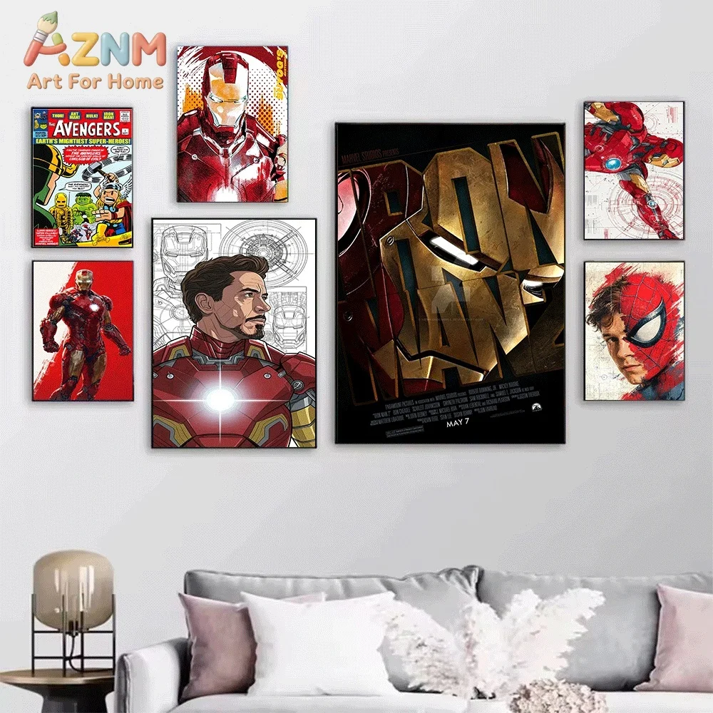 AZNM Iron Man Graffiti Street Art Background Canvas Wall Print, Superhero Red Gold Armor Colorful Spray Paint Pop Comic Graphi