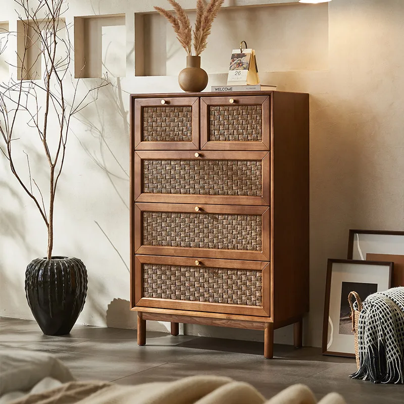 

Solid wood rattan four chest cabinets, simple modern medieval art, dining side drawers, storage cabinets, Japanese-style porch c