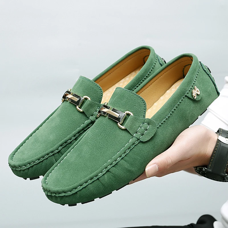 2023 Loafers Men Handmade Leather Shoes Red Casual Driving Flats Slip-On Boat Shoes Plus Size 47 48 Lron Buckle Beans Lazy shoes