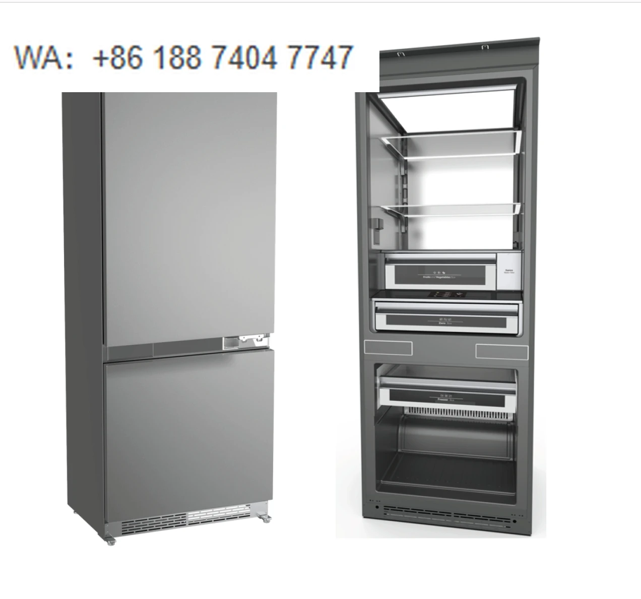 30-Inch Electric Built-In Stainless Steel Water Dispenser & Ice Maker Frost-Free with Refrigerator for Household Use