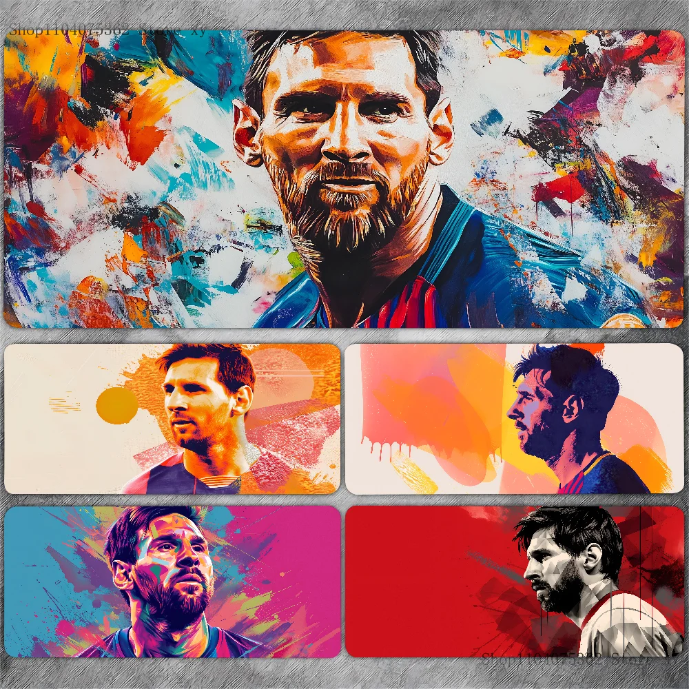 F-Football Star L-Lionel M-Messi Watercolor Mousepad Large Keyboard Desk Mat Gaming Mouse Pad LockEdge Non-slip Mat