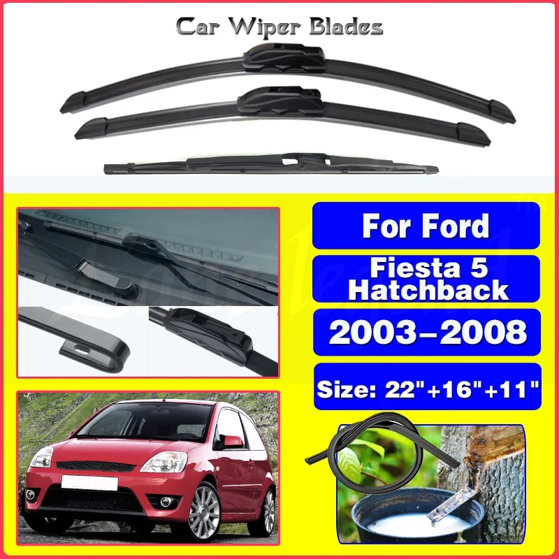 

For Ford Fiesta 5 MK5 Hatchback 2003-2008 Front Rear Wiper Blades Brushes Cutter Accessories J Hook 2003 2004 2005 2006 2007