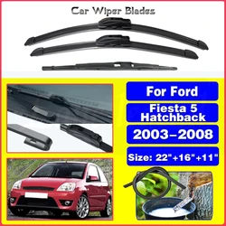 Escobillas de limpiaparabrisas delanteras y traseras para Ford Fiesta 5 MK5 Hatchback 2003-2008, accesorios de corte, gancho J 2003, 2004, 2005, 2006, 2007