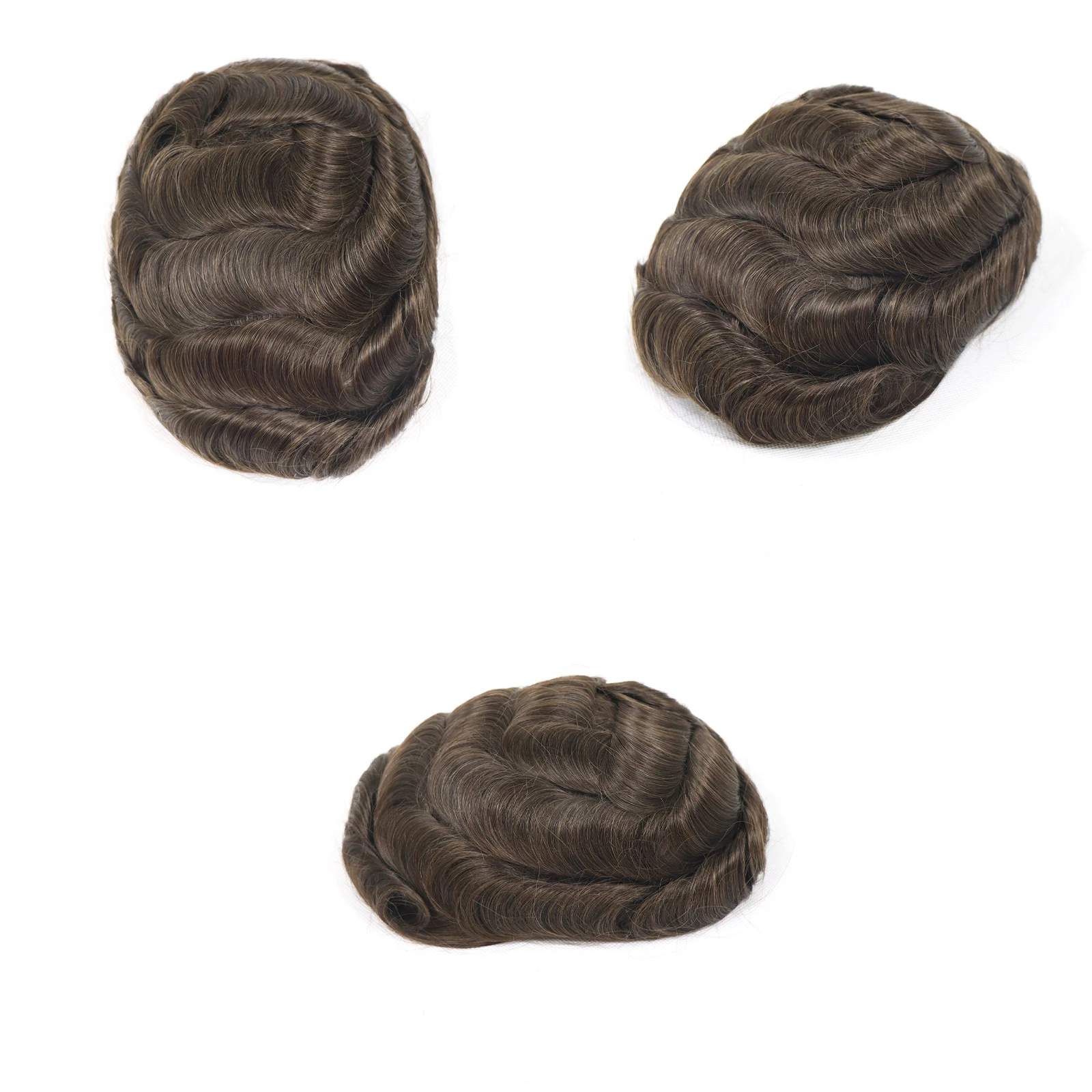 Perruque postiche marron pour hommes, Base en PU, 8x10 pouces, aspect naturel, toupet de remplacement de cheveux 100% naturels, 0.06-0.08mm