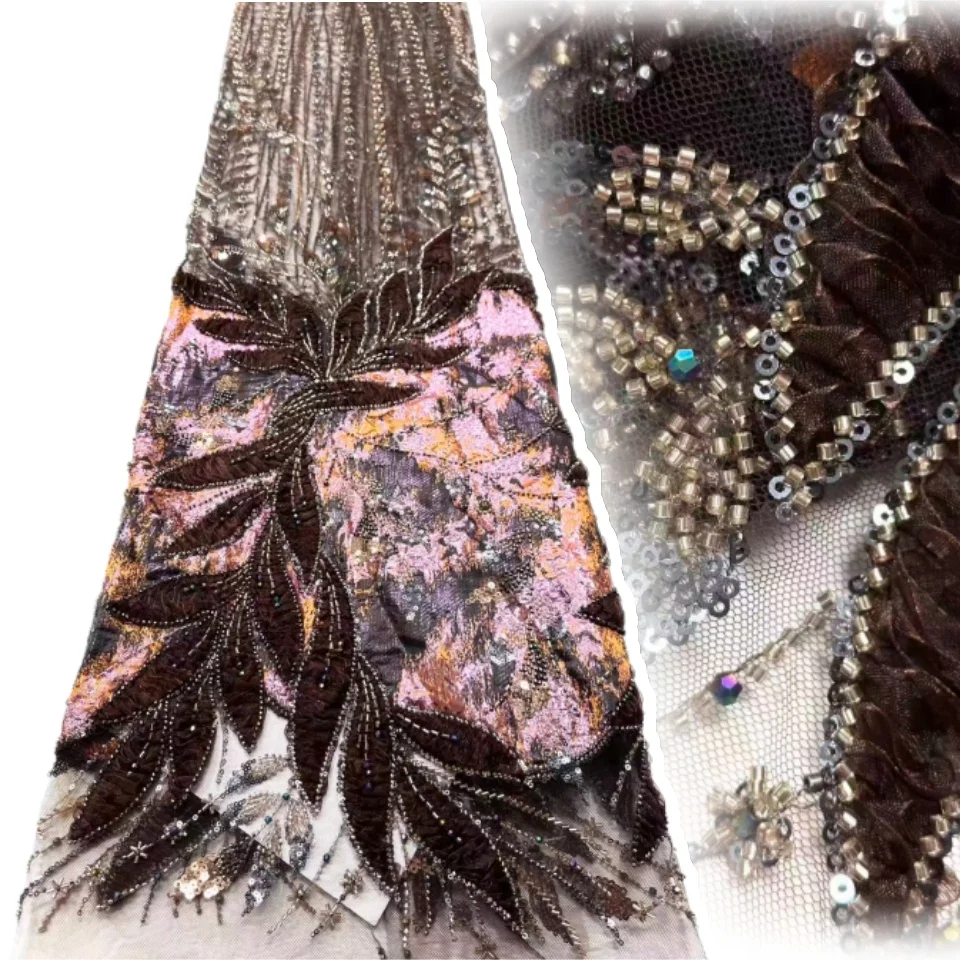 

Luxury African Sequin Beaded Lace Fabric 2026 Premium Quality Green French-Nigerian Embroidered Lace Fabric Party Gown 1950