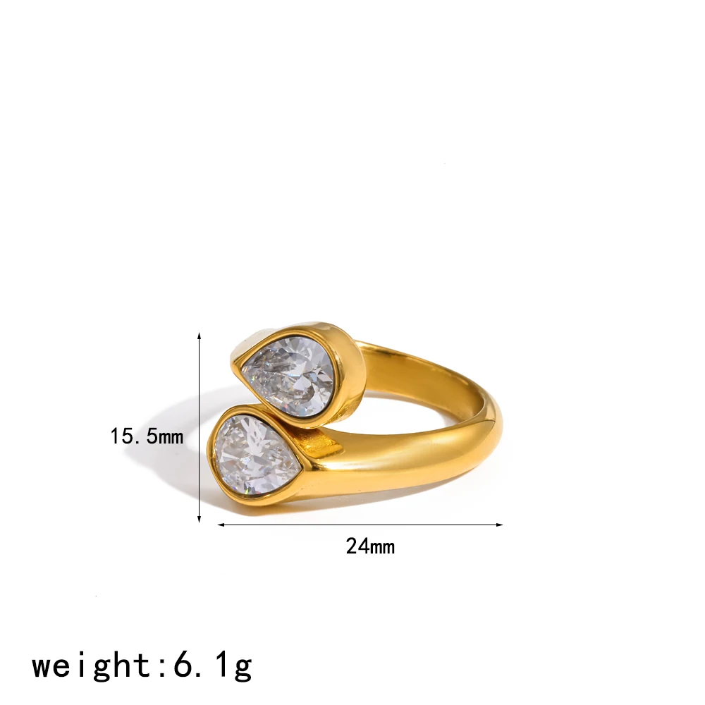 Modischer Damen-Ring mit Exquisitem Wassertropfen-Design aus Kubischem Zirkonia, 18K Vergoldet, Wasserfester Edelstahlschmuck – Detail 10