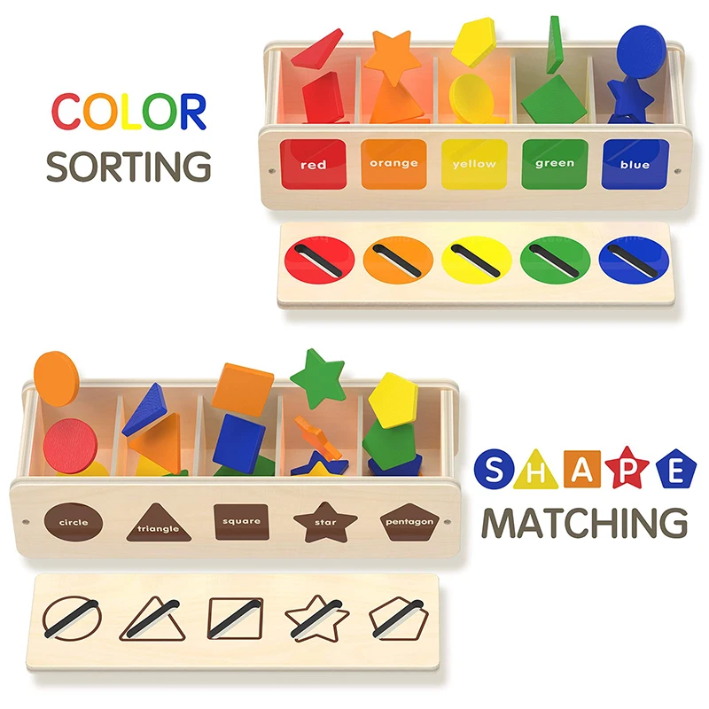 Giocattoli in legno Montessori per bambini Scatola per esercizi di smistamento sensoriale Colore e forma Puzzle di blocchi educativi precoci Giocattoli per l'apprendimento del bambino