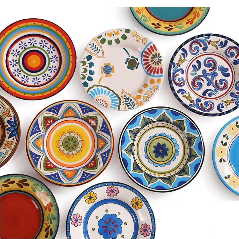 

Hand Painted Flower Antique Tableware, Round Ceramic Dinner Plate, Household and Kitchen Decorative 6 Inch, 8.5 Inch