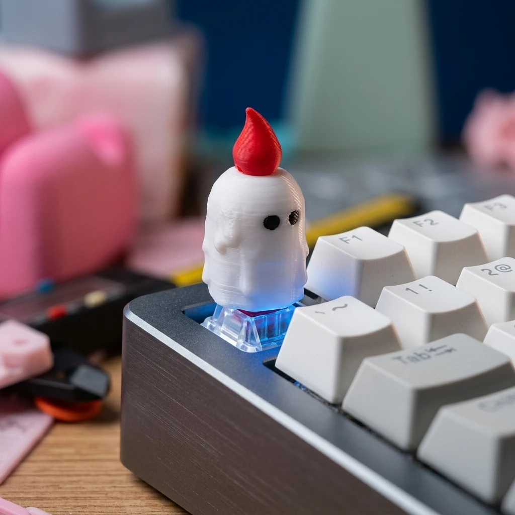 Cute Candle Ghost Artisan Keycap 3D Printed Flame Spooky Keycap for MX Switch Mechanical Keyboard Halloween Desk Setup Gift