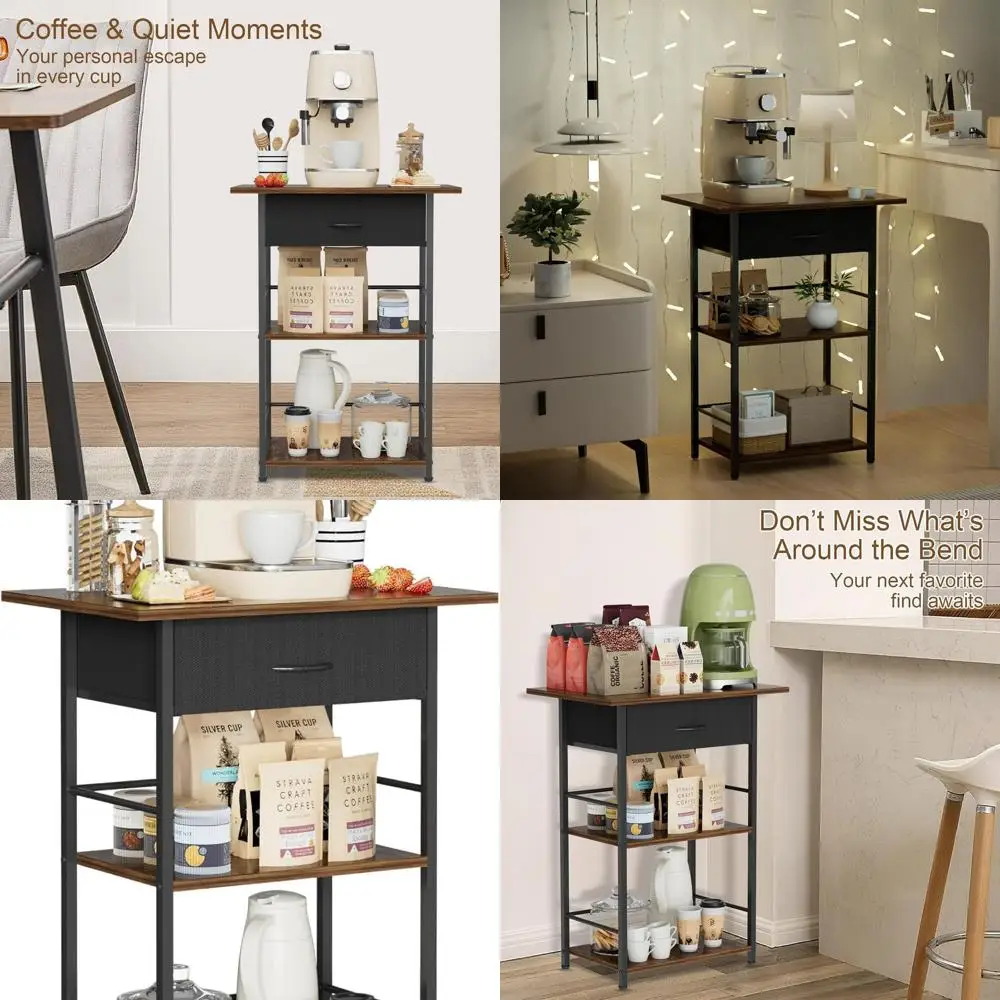 3-Tier Standing Coffee Table with Drawer, Space-Saving Design for Living Room, Kitchen, and Office