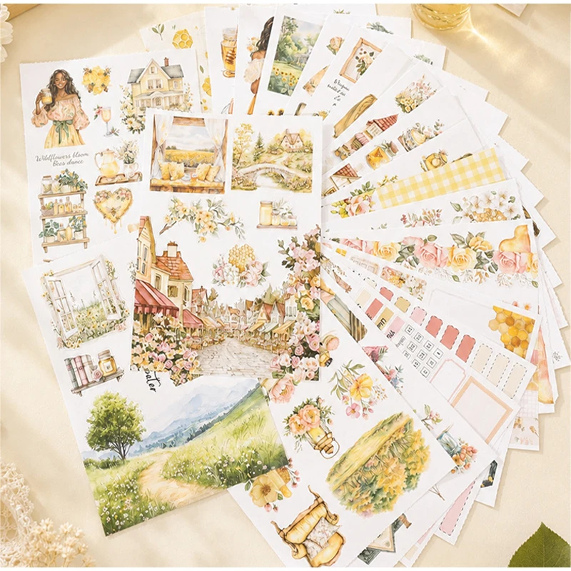 20Sheets Large Size Waterproof Dual-Material Seaside Town Washi PET Sticker Book Beautiful Lady Stickers Set ForScrapbookingJunk