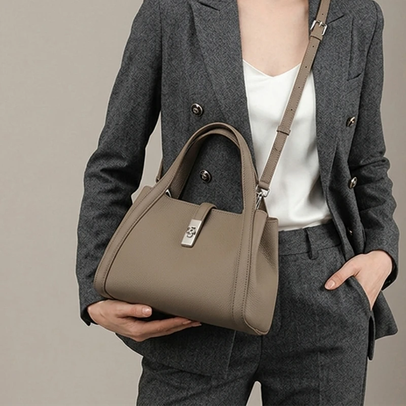 BURMINSA Luxury Genuine Leather Top Handle Bags For Women Minimalist Satchel Commuter Office Shoulder Crossbody Elegant Handbags