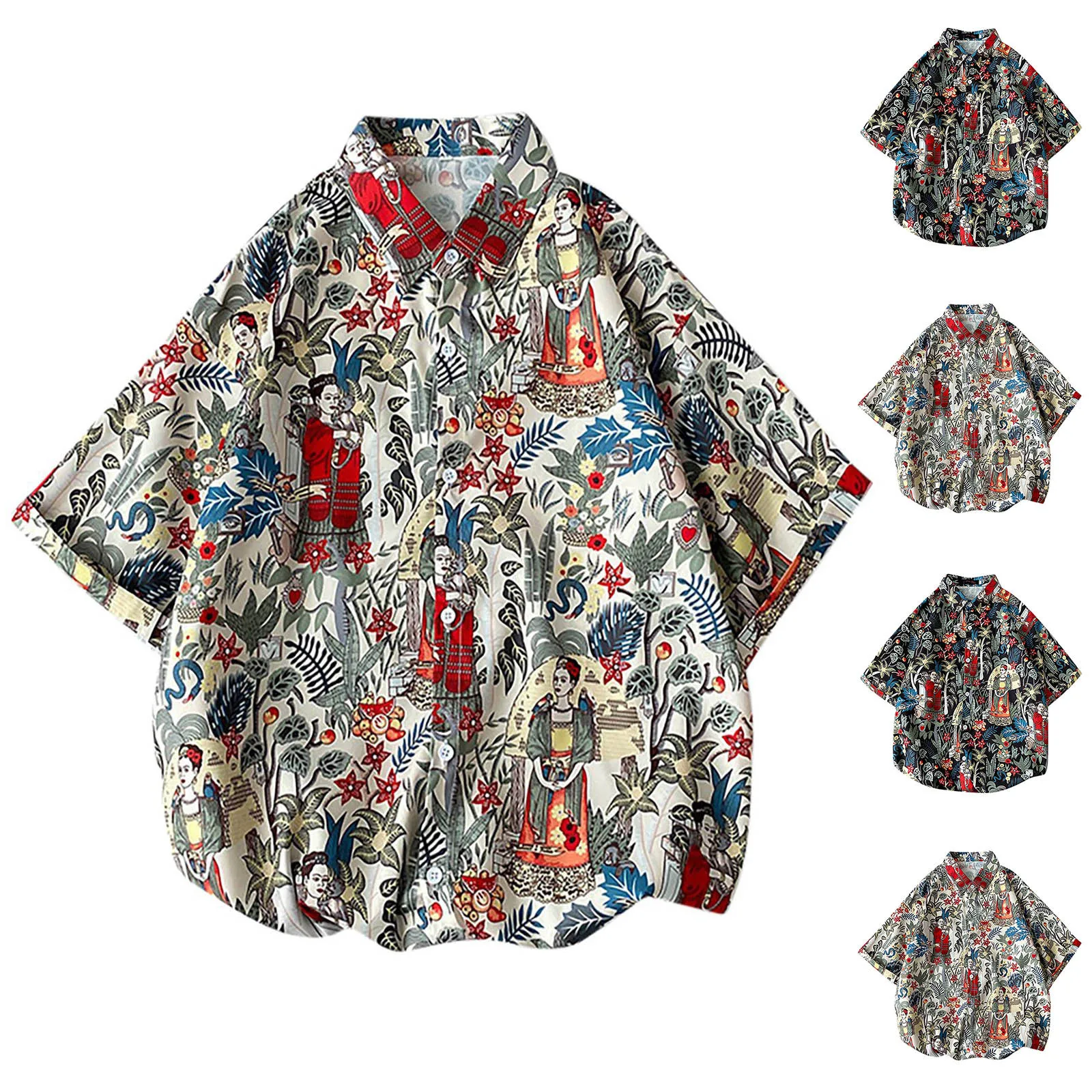 Mens Button Up Shirt Men\'S Casual Beach Shirt Print Vintage Short Sleeve Cardigan Hotsale Blouse