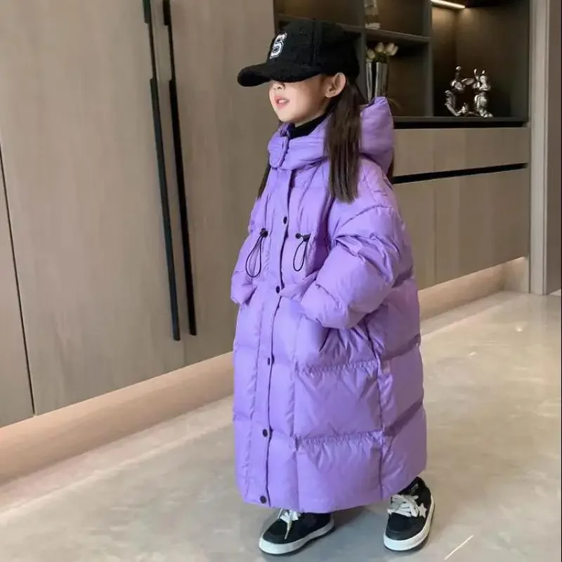 

Winter New Clothes Teenage Girls Down Jackets Long Style Children Hooded Cotton Coats Loose Kids Windbreaker Overcoats E4282