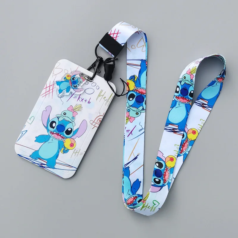 Disney-Funda de cuero con dibujos animados para tarjetas de identificación, monederos para tarjetas de autobús, Stitch