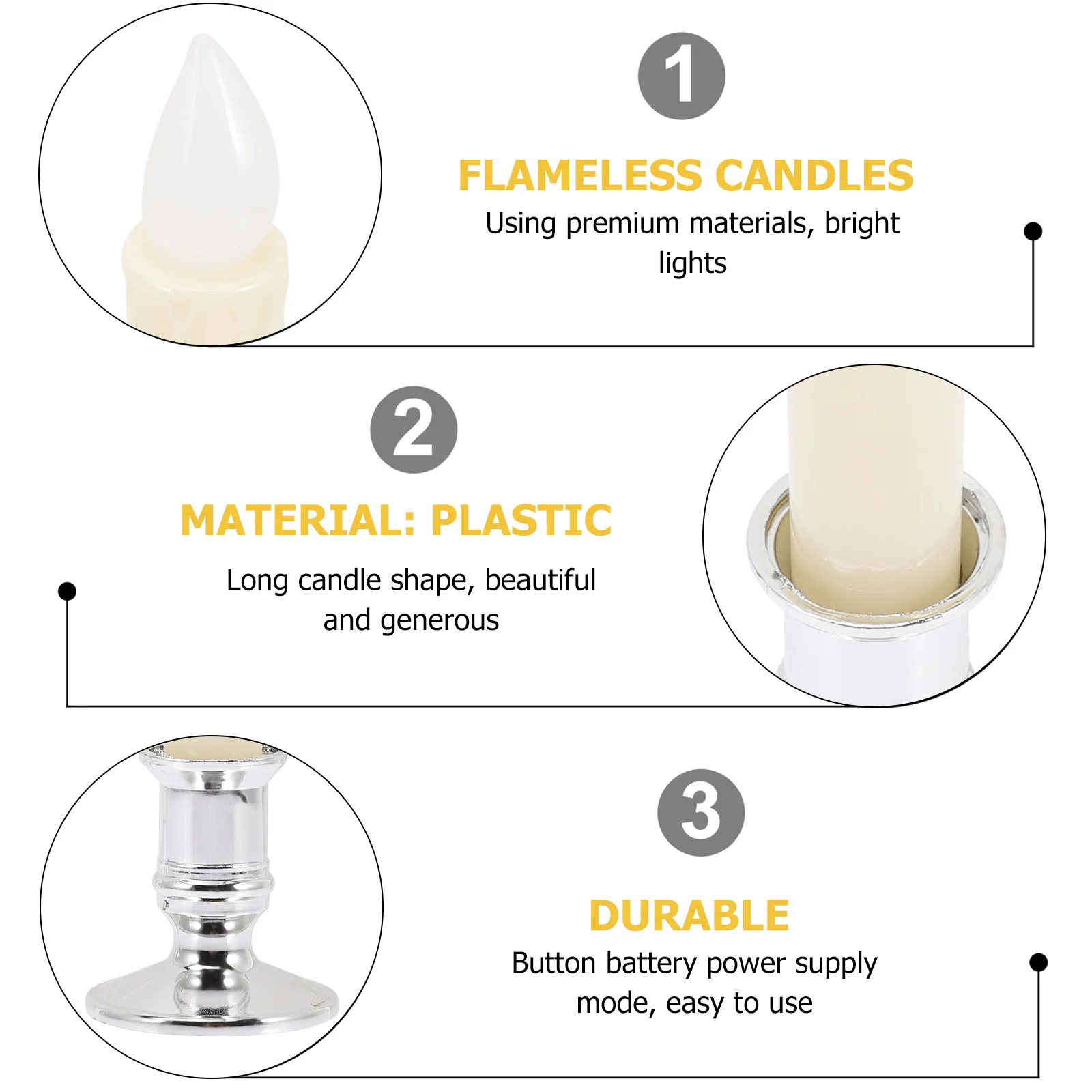 6 قطع من الشموع عديمة اللهب LED ضوء مستدق ABS متين ومحمول لتزيين معبد الزفاف وأعياد الميلاد والشموع عديمة اللهب #1