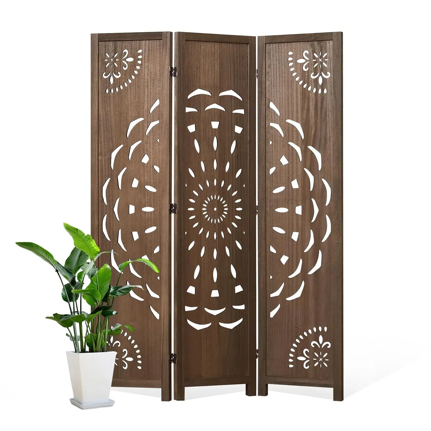 66.9Inch Wooden Room Partition - 3 Panels Boho-Styled Space Room Divider for Home/Office, Headboard, Customized