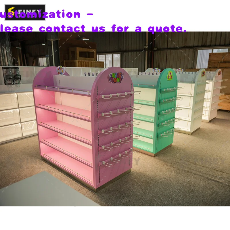 

custom.Cartoon Candy Shop Furniture Candy Store Display Shelves Candy Display Cabinet with Cart
