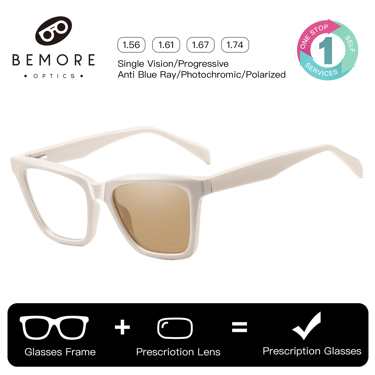 

BEMORE Woman Ultralight Acetate Square Reading Glasses Anti-Blue Light Photochromic Butterfly Multifocal Prescription Eyewear