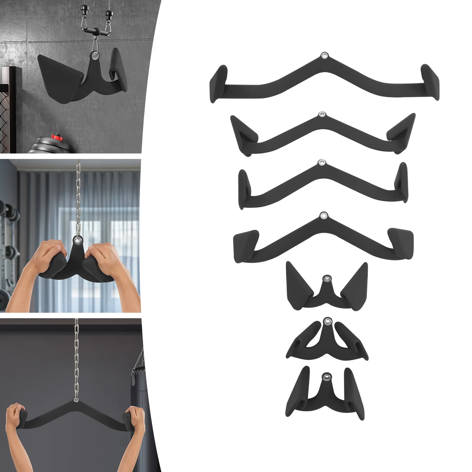 Ensemble de 7 accessoires pour barre de traction dorsale avec différentes poignées, poignées robustes pour machine à câble 300 kg pour entraînement dorsal à domicile