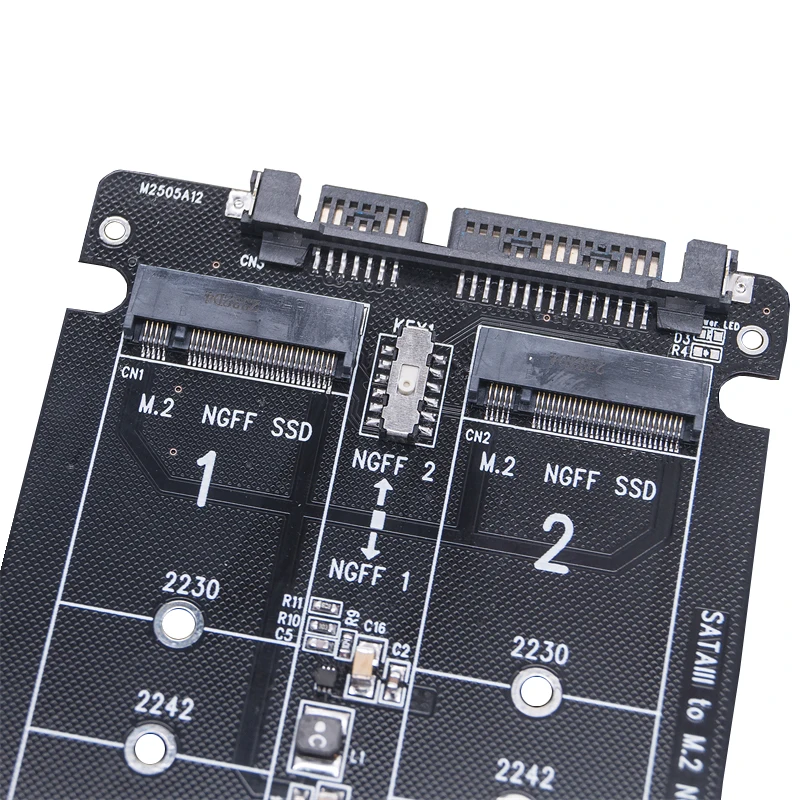 NGFF ganda ke adaptor SATA 2 Port M.2 SATA SSD B kunci ke SATA3.0 6Gbps papan Riser untuk 2230 2242 2260 2280 M2 SSD untuk PC