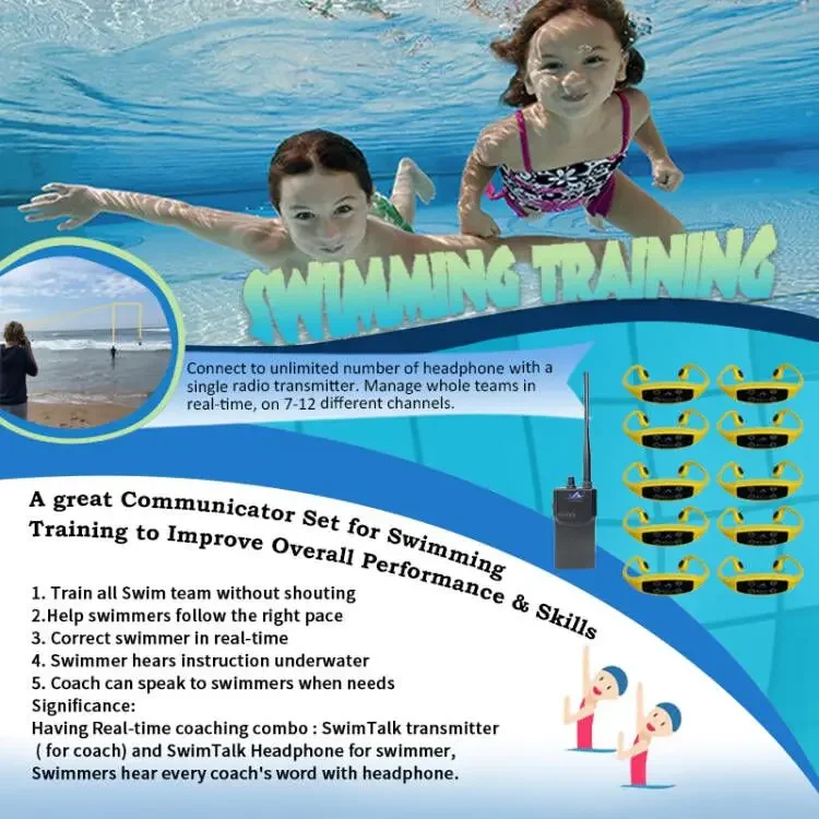 Swimming Communication System Transmitter Waterproof Bone Conduction Headset Earphones Receivers